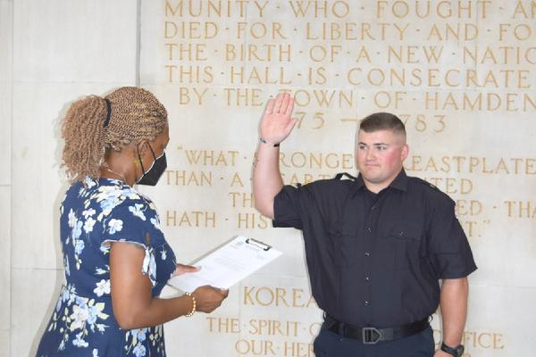 Hamden Town Clerk Karimah Mickens swears in Ff. Guttman